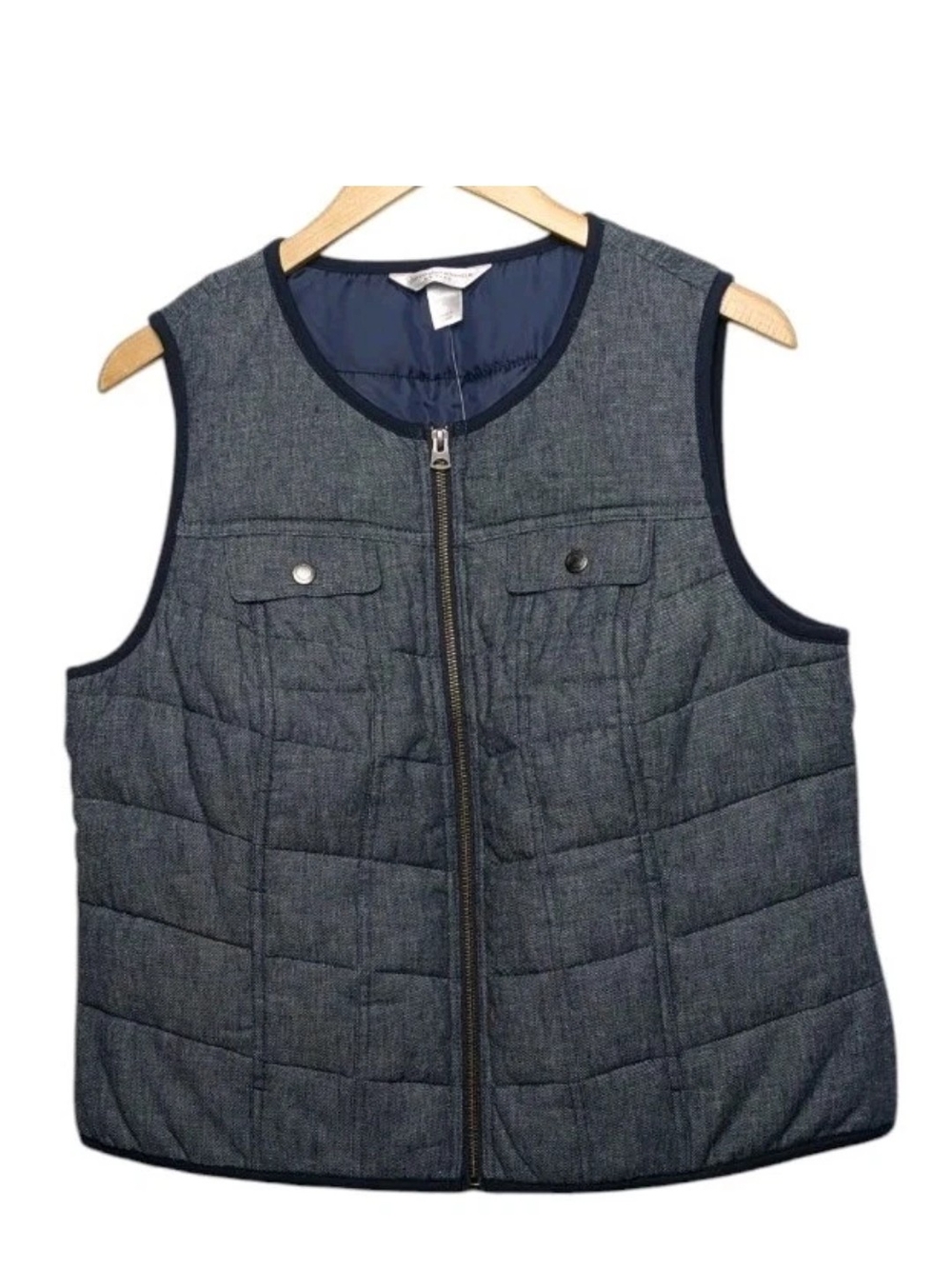 Christopher & Banks Quilted Blue Linen Cotton Vest